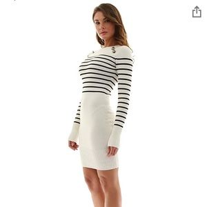 PattyBoutik Stripe Crewneck Sweater Dress